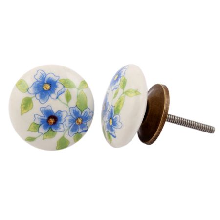 Blue Poppy Flower Flat Knob